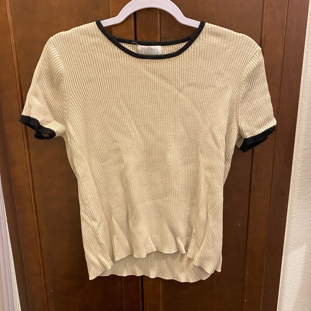 Bogari Studio beige top with black trim